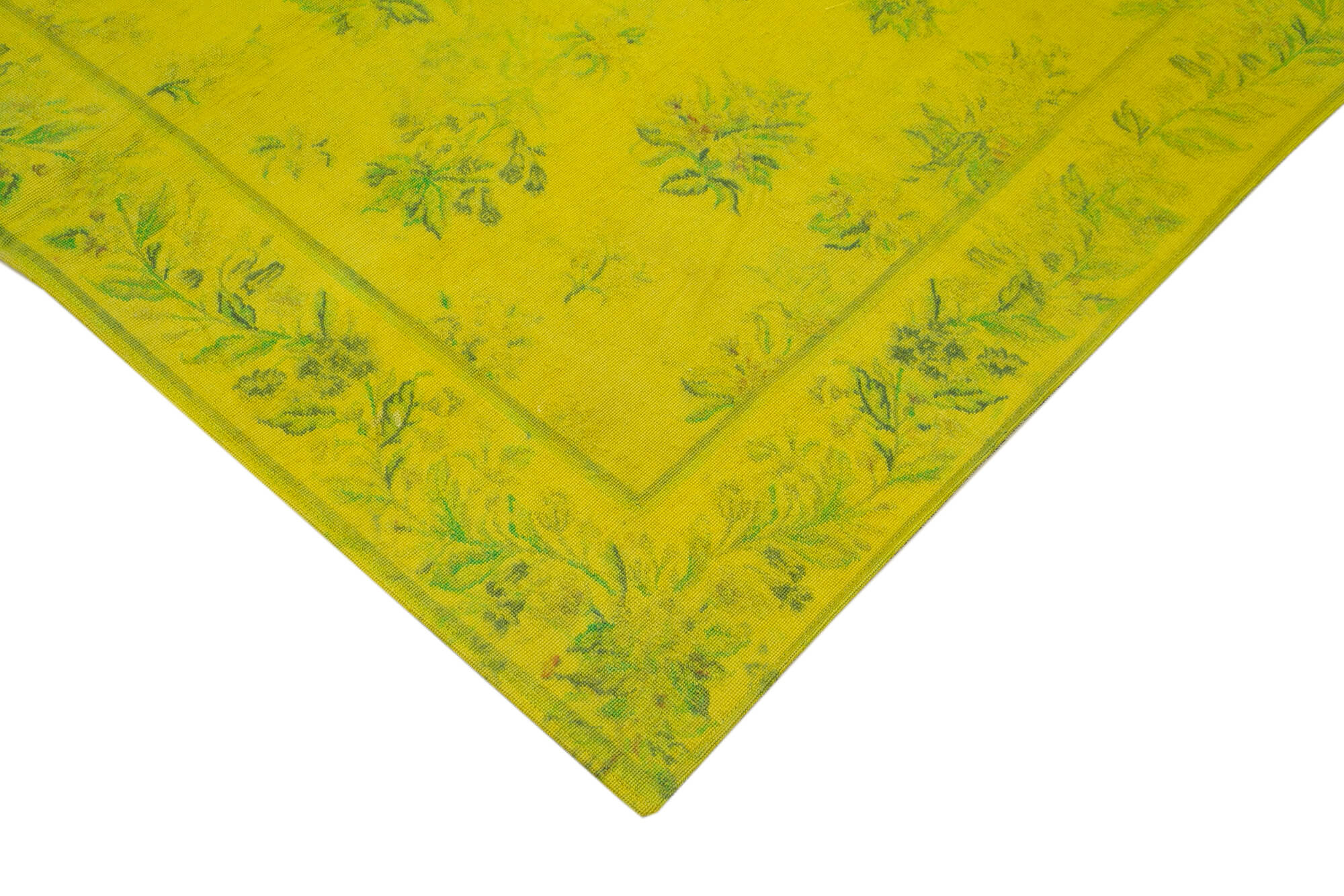 Needlepoint Sarı Çiçekli Pamuk Yün El Dokuma Halısı 165x252 Agacan