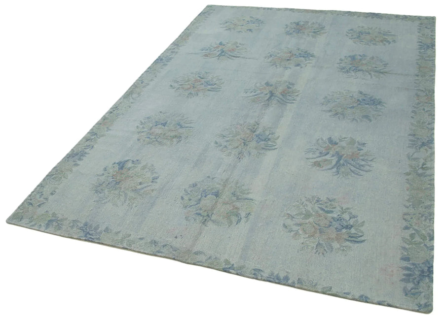 Needlepoint Gri Çiçekli Pamuk Yün El Dokuma Halısı 160x240 Agacan