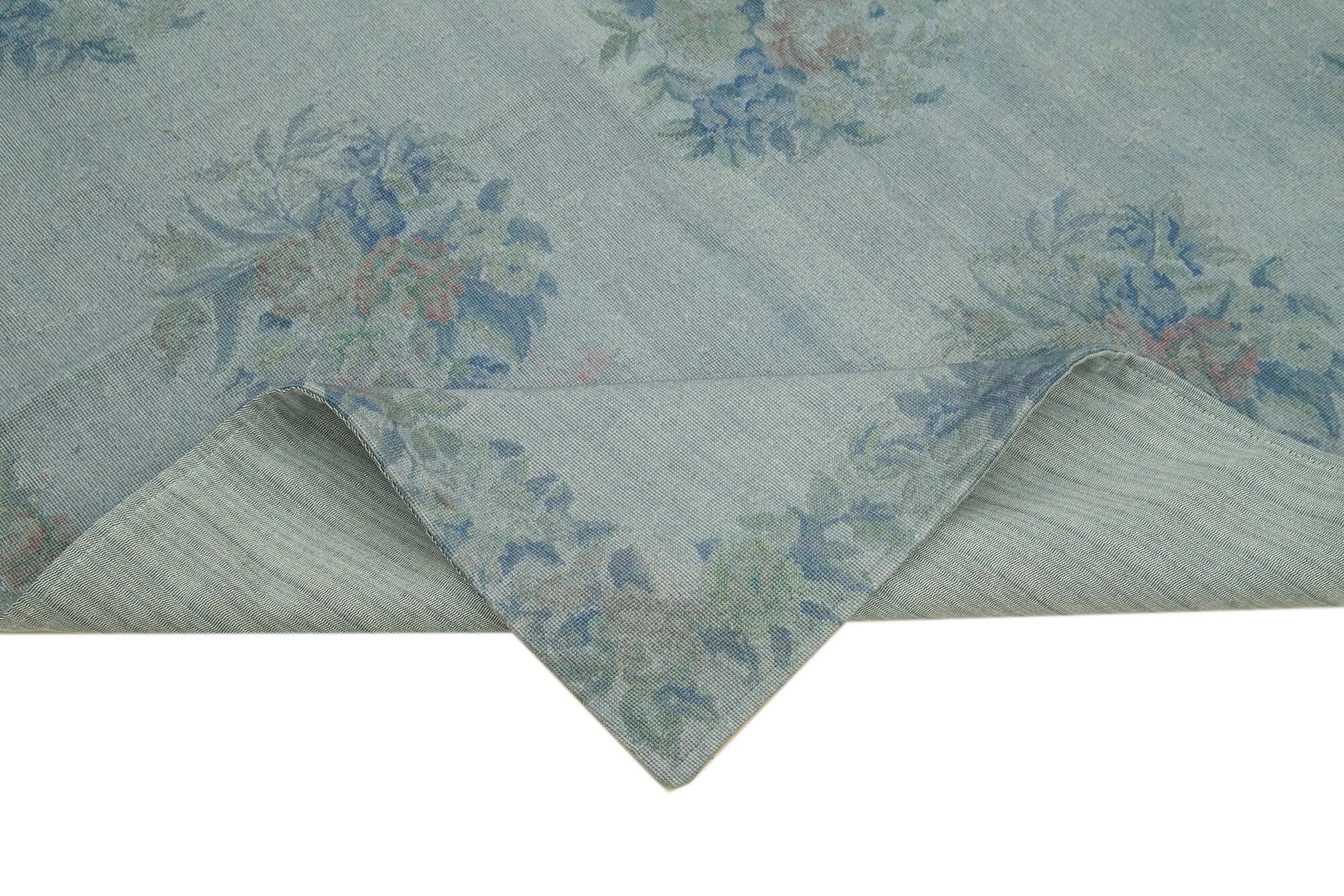 Needlepoint Gri Çiçekli Pamuk Yün El Dokuma Halısı 160x240 Agacan