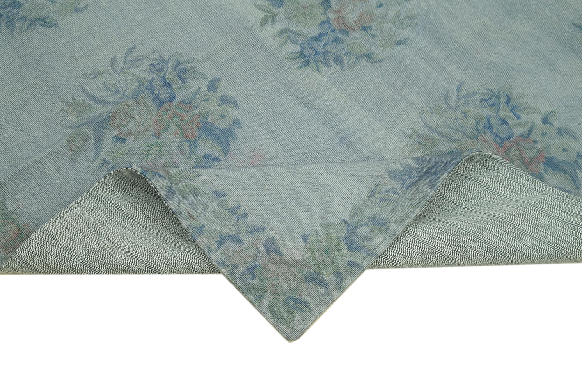 Needlepoint Gri Çiçekli Pamuk Yün El Dokuma Halısı 160x240 Agacan