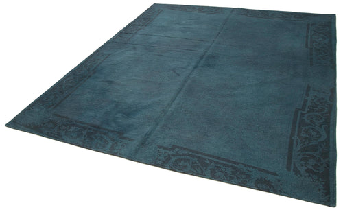 Needlepoint Mavi Çiçekli Pamuk Yün El Dokuma Halısı 215x249 Agacan