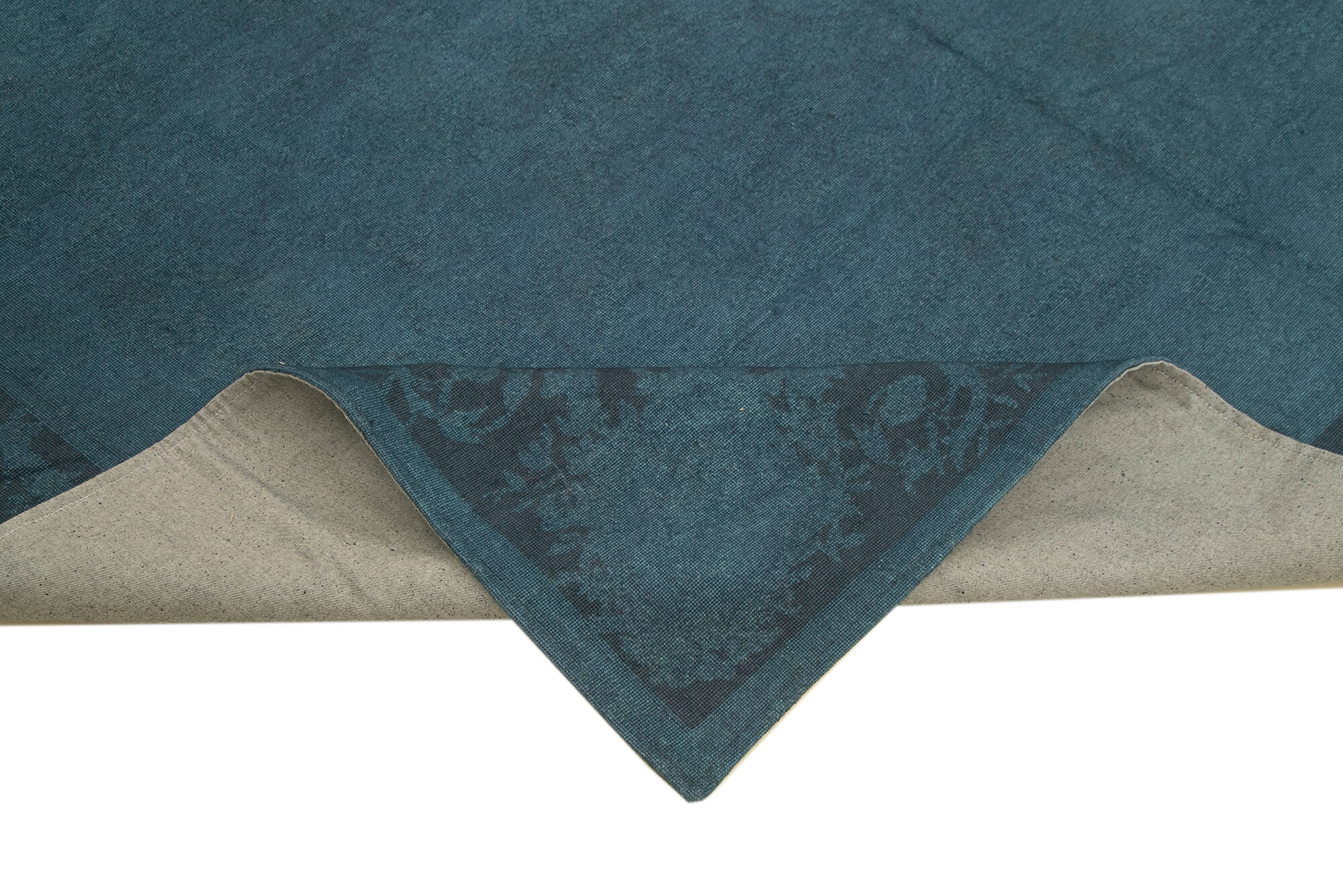 Needlepoint Mavi Çiçekli Pamuk Yün El Dokuma Halısı 215x249 Agacan