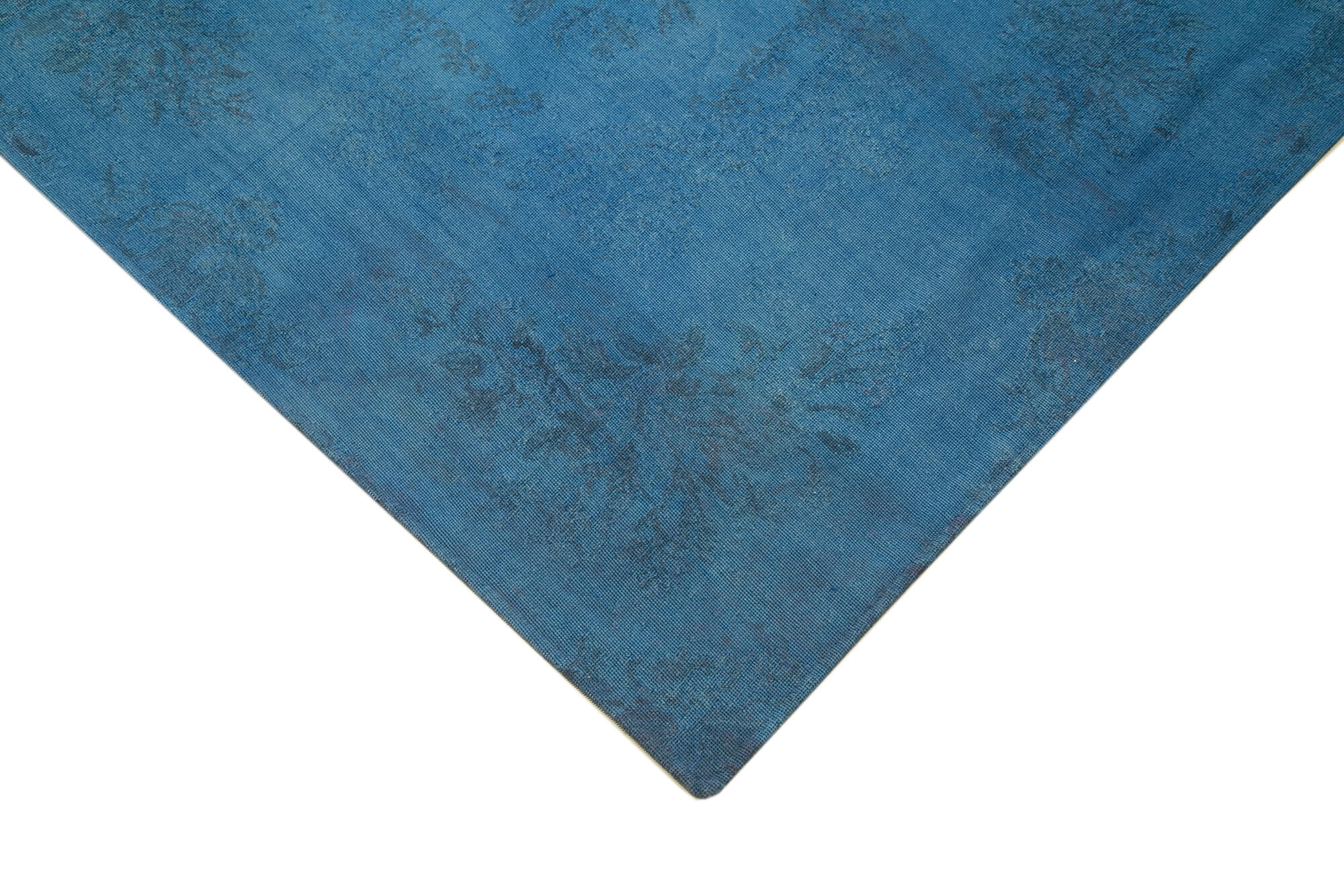 Needlepoint Mavi Çiçekli Pamuk Yün El Dokuma Halısı 193x267 Agacan