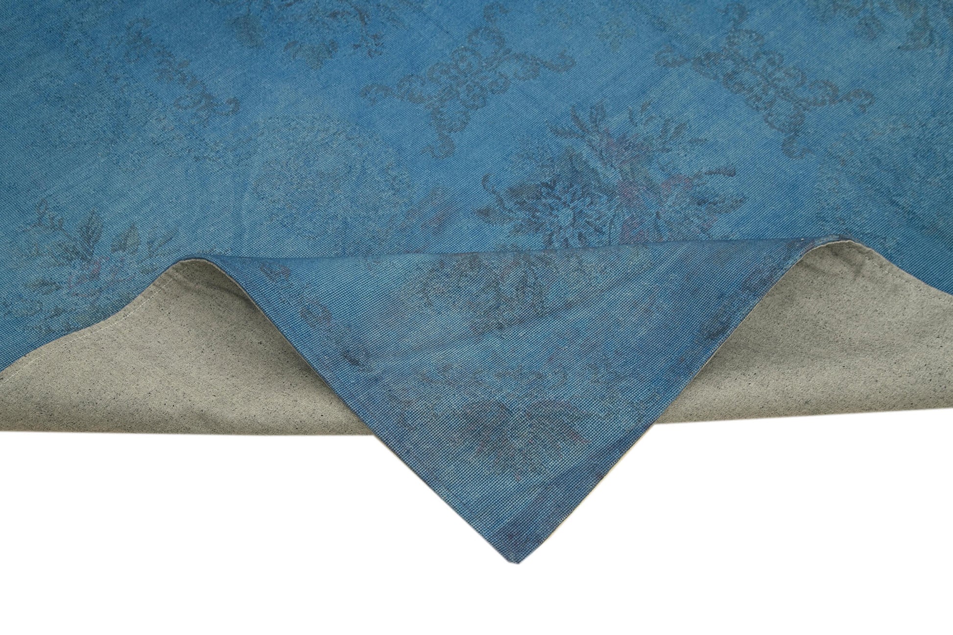 Needlepoint Mavi Çiçekli Pamuk Yün El Dokuma Halısı 193x267 Agacan