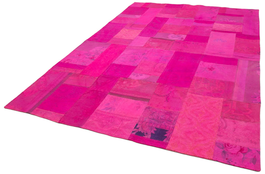 Needlepoint Pembe Çiçekli Pamuk Yün El Dokuma Halısı 202x301 Agacan