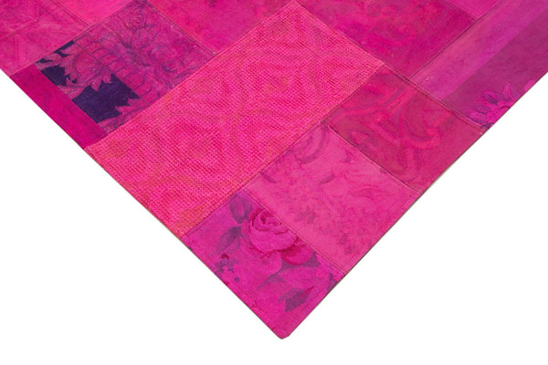 Needlepoint Pembe Çiçekli Pamuk Yün El Dokuma Halısı 202x301 Agacan