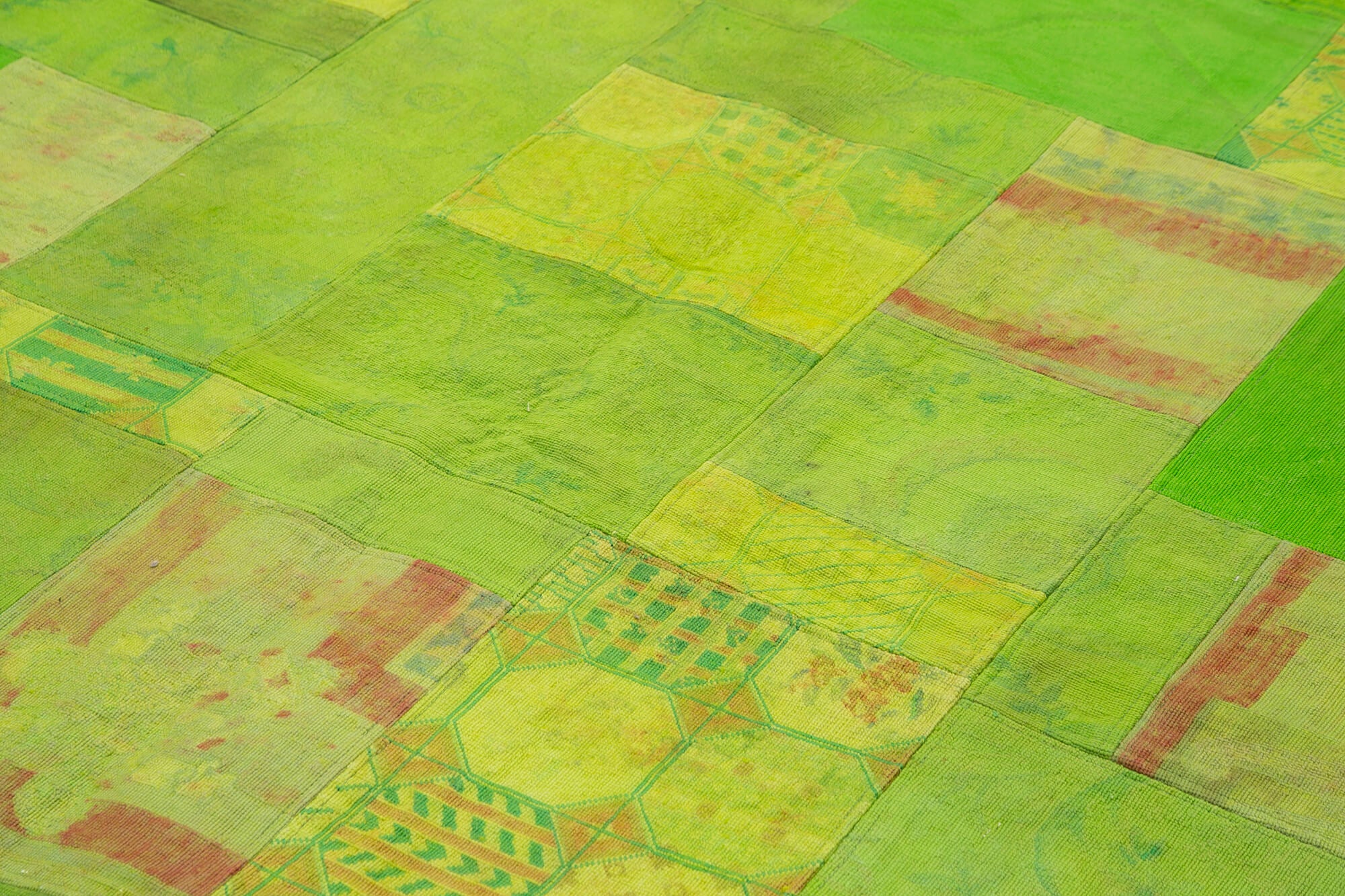 Needlepoint Yeşil Çiçekli Pamuk Yün El Dokuma Halısı 201x301 Agacan