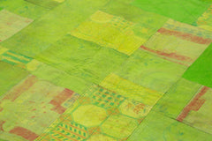 Needlepoint Yeşil Çiçekli Pamuk Yün El Dokuma Halısı 201x301 Agacan