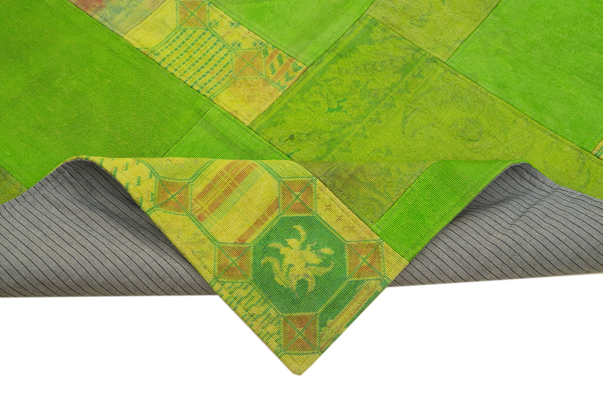 Needlepoint Yeşil Çiçekli Pamuk Yün El Dokuma Halısı 201x301 Agacan