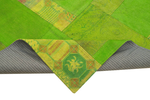 Needlepoint Yeşil Çiçekli Pamuk Yün El Dokuma Halısı 201x301 Agacan