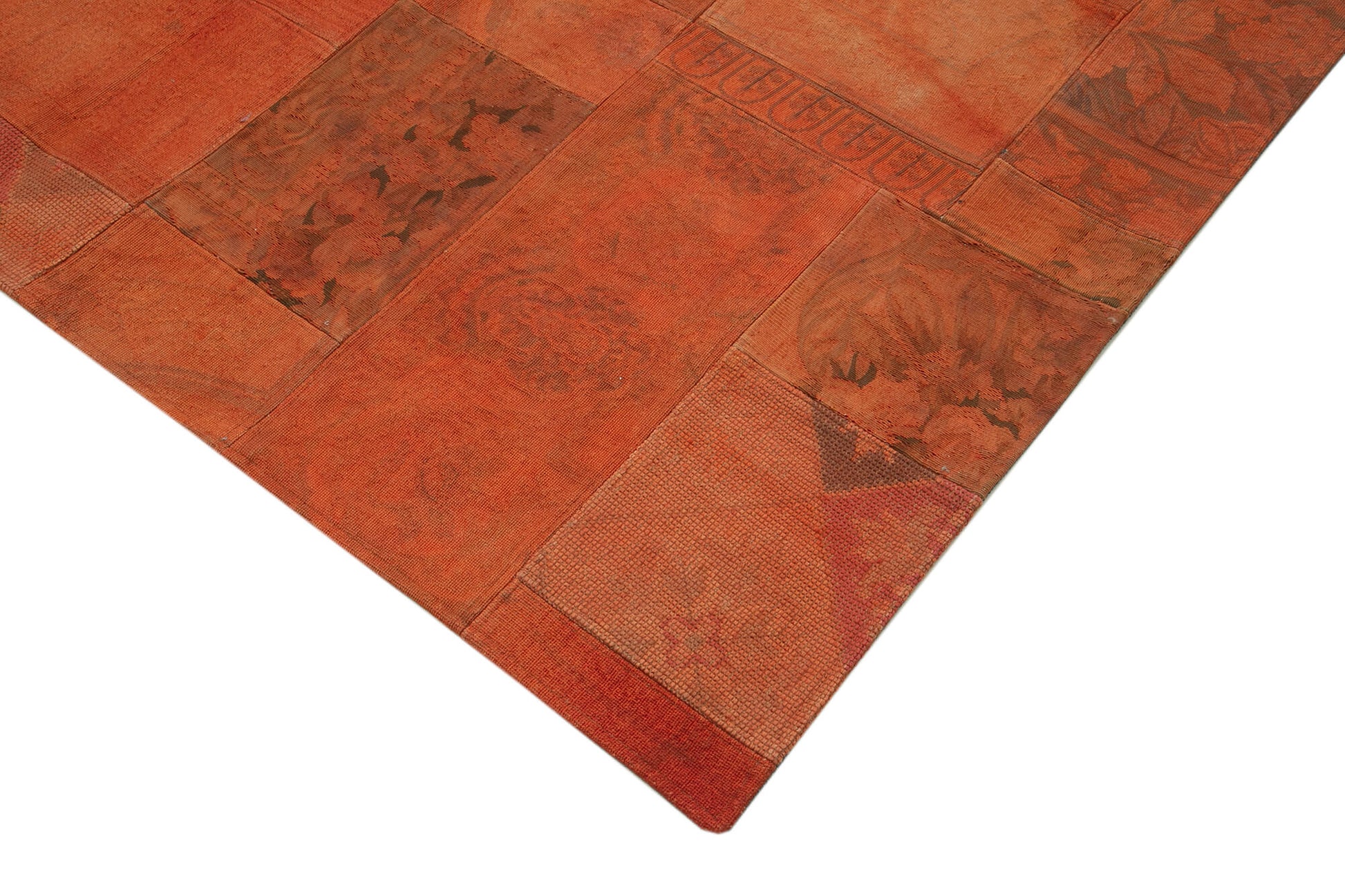 Needlepoint Turuncu Çiçekli Pamuk Yün El Dokuma Halısı 203x301 Agacan