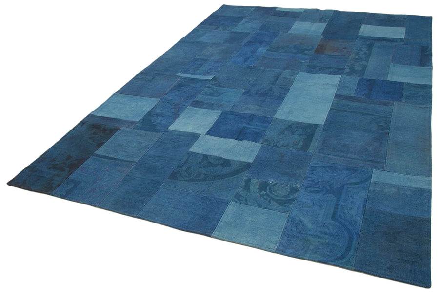 Needlepoint Mavi Çiçekli Pamuk Yün El Dokuma Halısı 201x301 Agacan