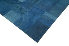 Needlepoint Mavi Çiçekli Pamuk Yün El Dokuma Halısı 201x301 Agacan