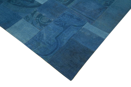 Needlepoint Mavi Çiçekli Pamuk Yün El Dokuma Halısı 201x301 Agacan