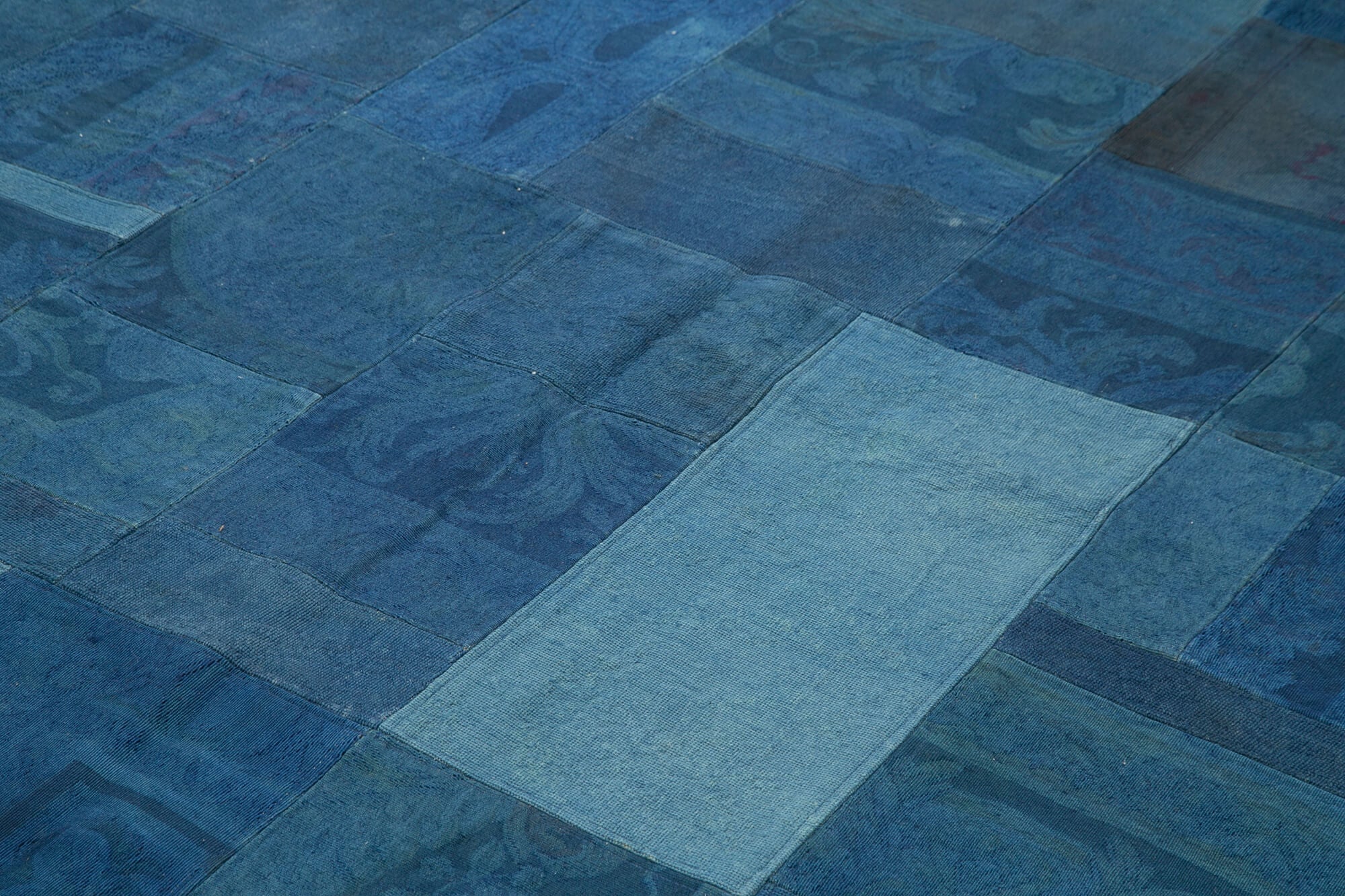 Needlepoint Mavi Çiçekli Pamuk Yün El Dokuma Halısı 201x301 Agacan