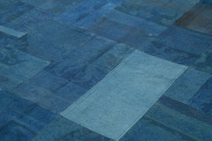 Needlepoint Mavi Çiçekli Pamuk Yün El Dokuma Halısı 201x301 Agacan