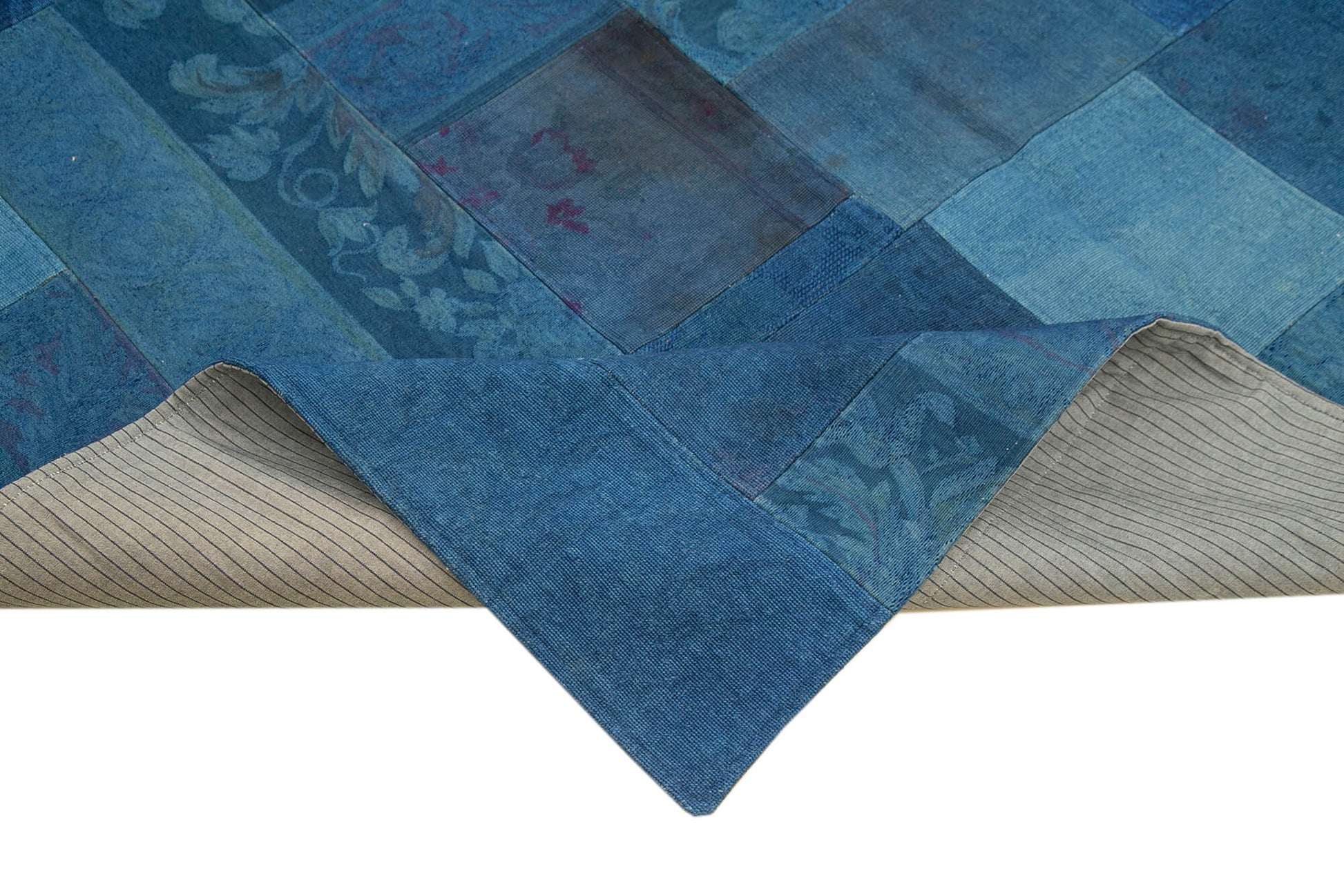 Needlepoint Mavi Çiçekli Pamuk Yün El Dokuma Halısı 201x301 Agacan