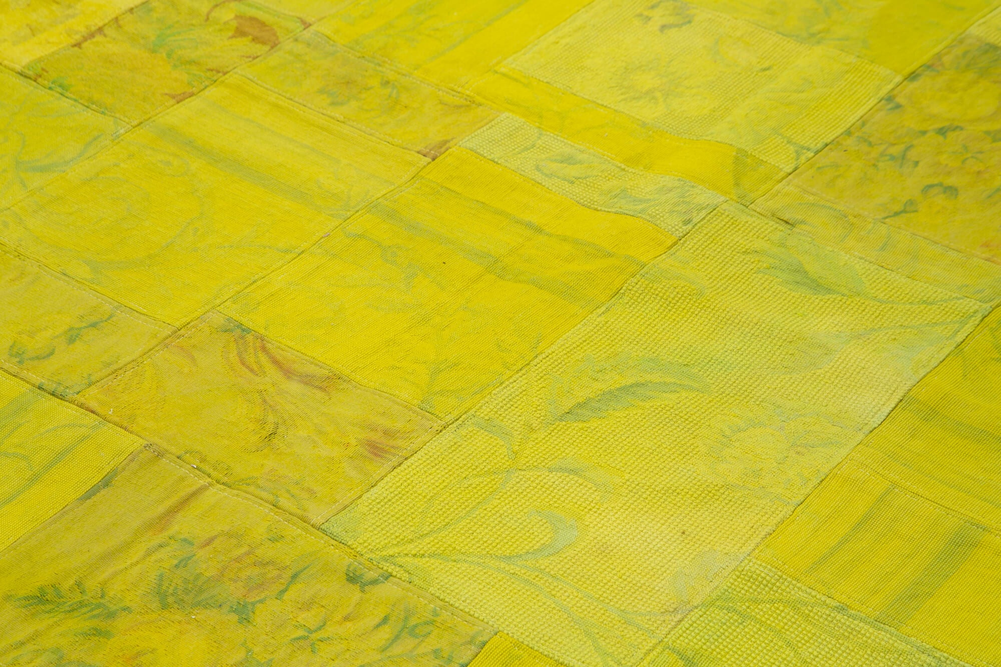 Needlepoint Sarı Çiçekli Pamuk Yün El Dokuma Halısı 201x301 Agacan