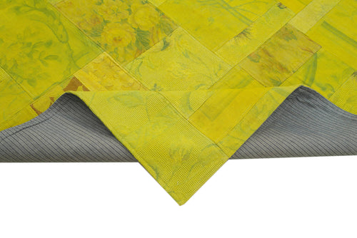 Needlepoint Sarı Çiçekli Pamuk Yün El Dokuma Halısı 201x301 Agacan