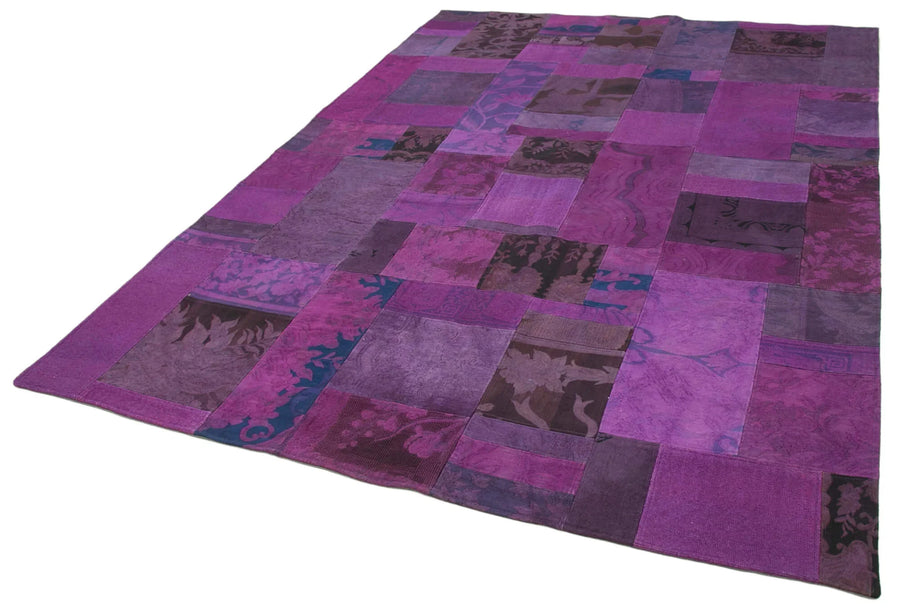 Needlepoint Mor Çiçekli Pamuk Yün El Dokuma Halısı 202x301 Agacan