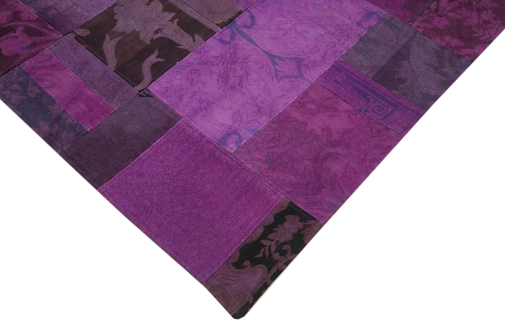 Needlepoint Mor Çiçekli Pamuk Yün El Dokuma Halısı 202x301 Agacan