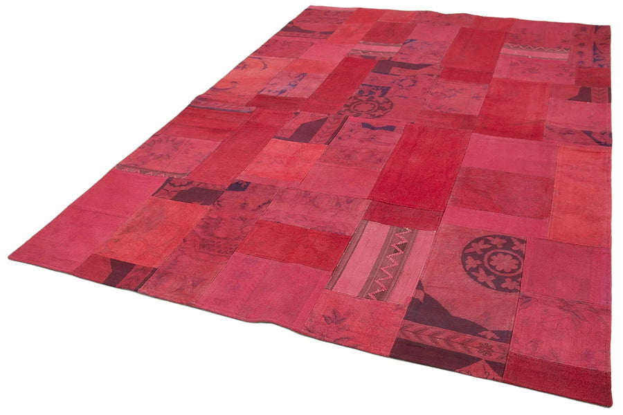Needlepoint Kırmızı Çiçekli Pamuk Yün El Dokuma Halısı 202x300 Agacan