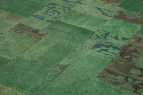 Needlepoint Yeşil Çiçekli Pamuk Yün El Dokuma Halısı 201x303 Agacan