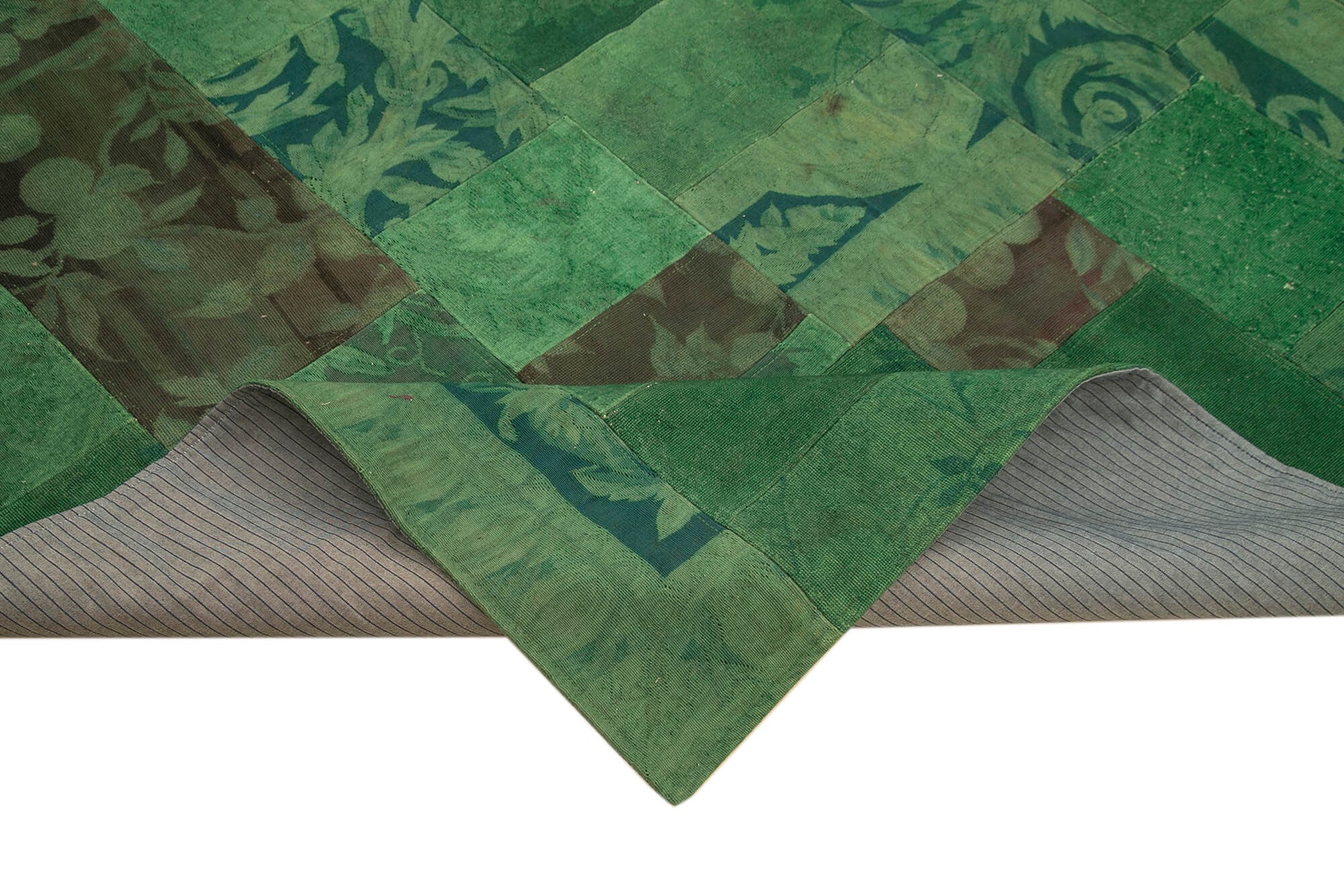 Needlepoint Yeşil Çiçekli Pamuk Yün El Dokuma Halısı 201x303 Agacan