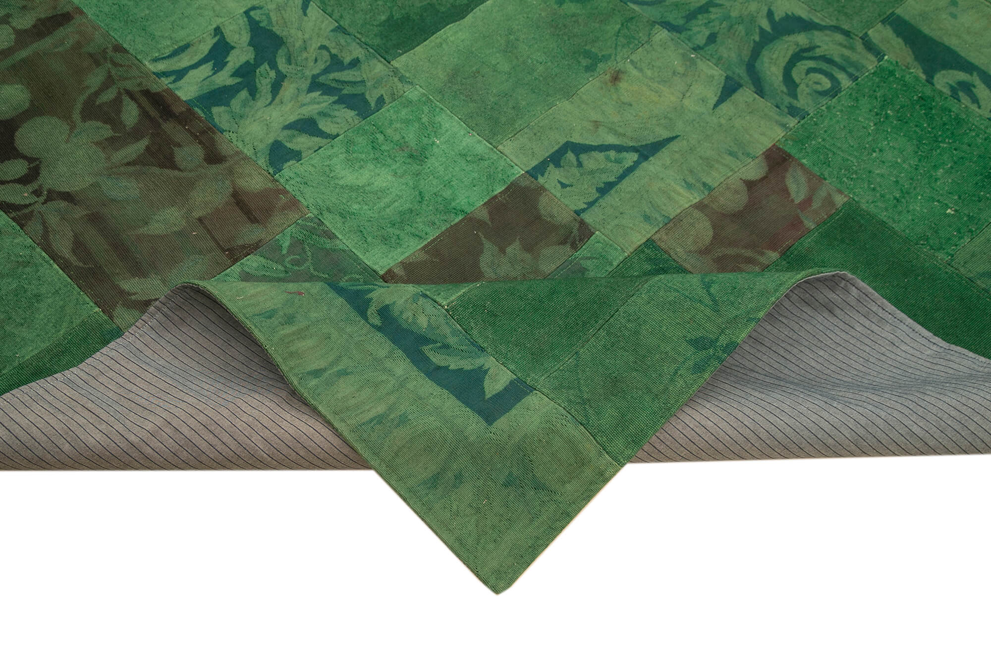 Needlepoint Yeşil Çiçekli Pamuk Yün El Dokuma Halısı 201x303 Agacan