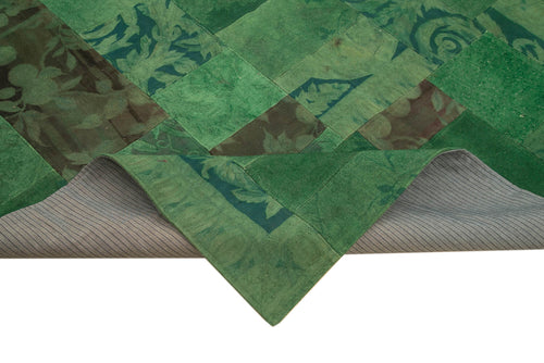 Needlepoint Yeşil Çiçekli Pamuk Yün El Dokuma Halısı 201x303 Agacan