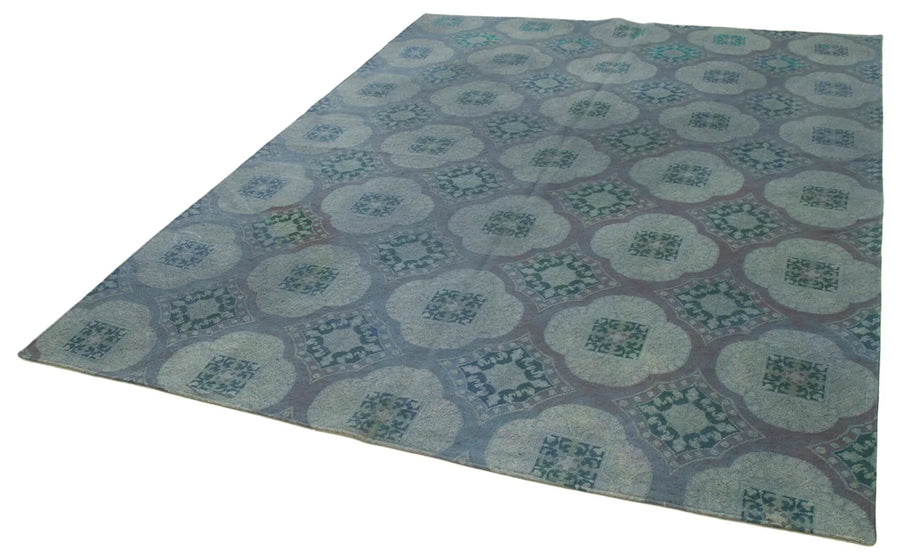 Needlepoint Mavi Çiçekli Pamuk Yün El Dokuma Halısı 206x275 Agacan