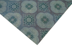 Needlepoint Mavi Çiçekli Pamuk Yün El Dokuma Halısı 206x275 Agacan