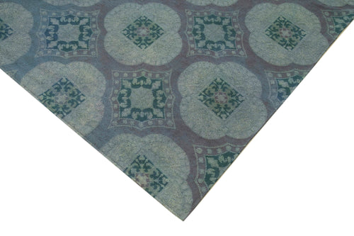 Needlepoint Mavi Çiçekli Pamuk Yün El Dokuma Halısı 206x275 Agacan