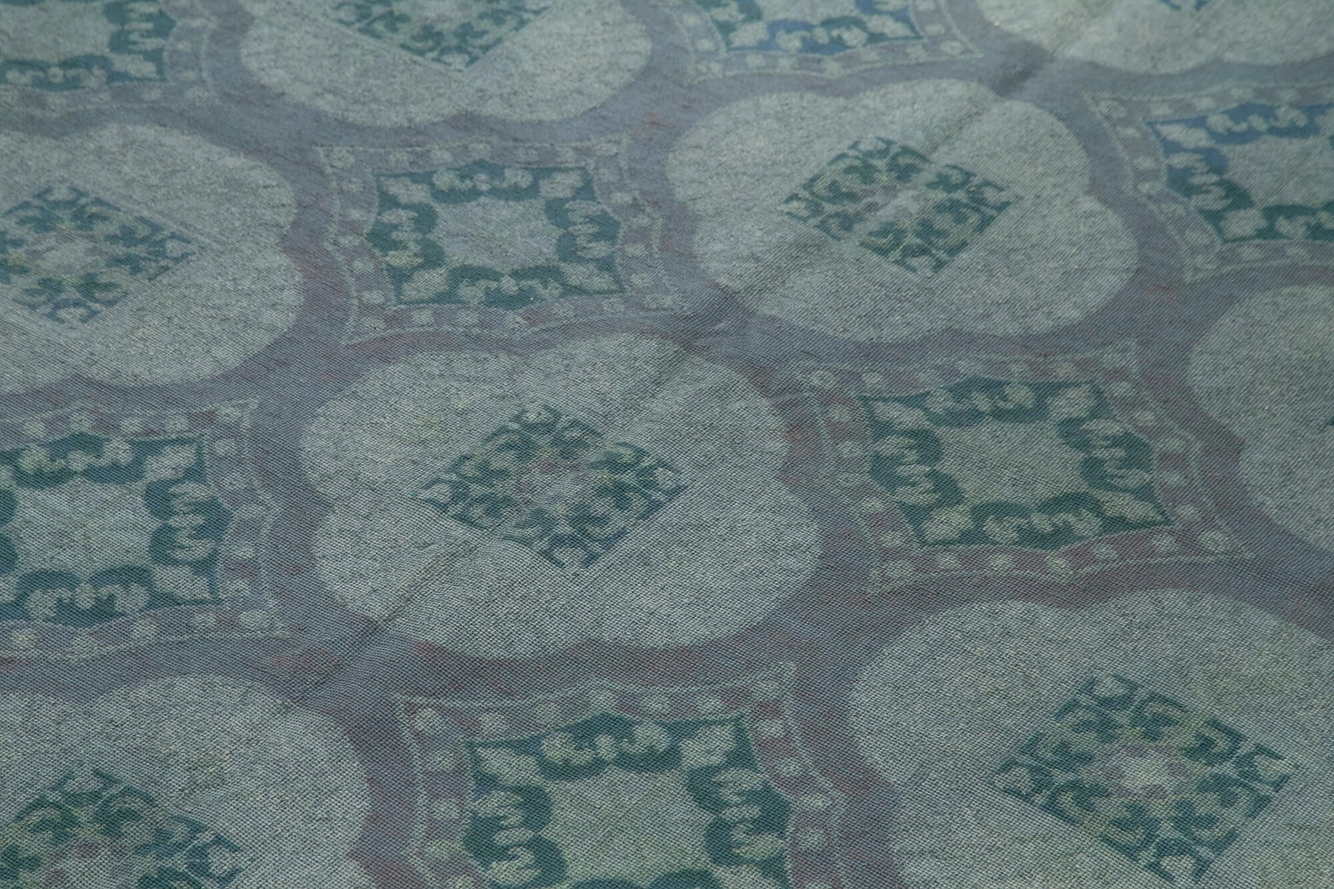 Needlepoint Mavi Çiçekli Pamuk Yün El Dokuma Halısı 206x275 Agacan