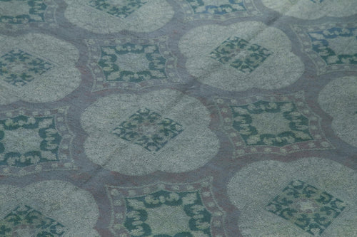 Needlepoint Mavi Çiçekli Pamuk Yün El Dokuma Halısı 206x275 Agacan