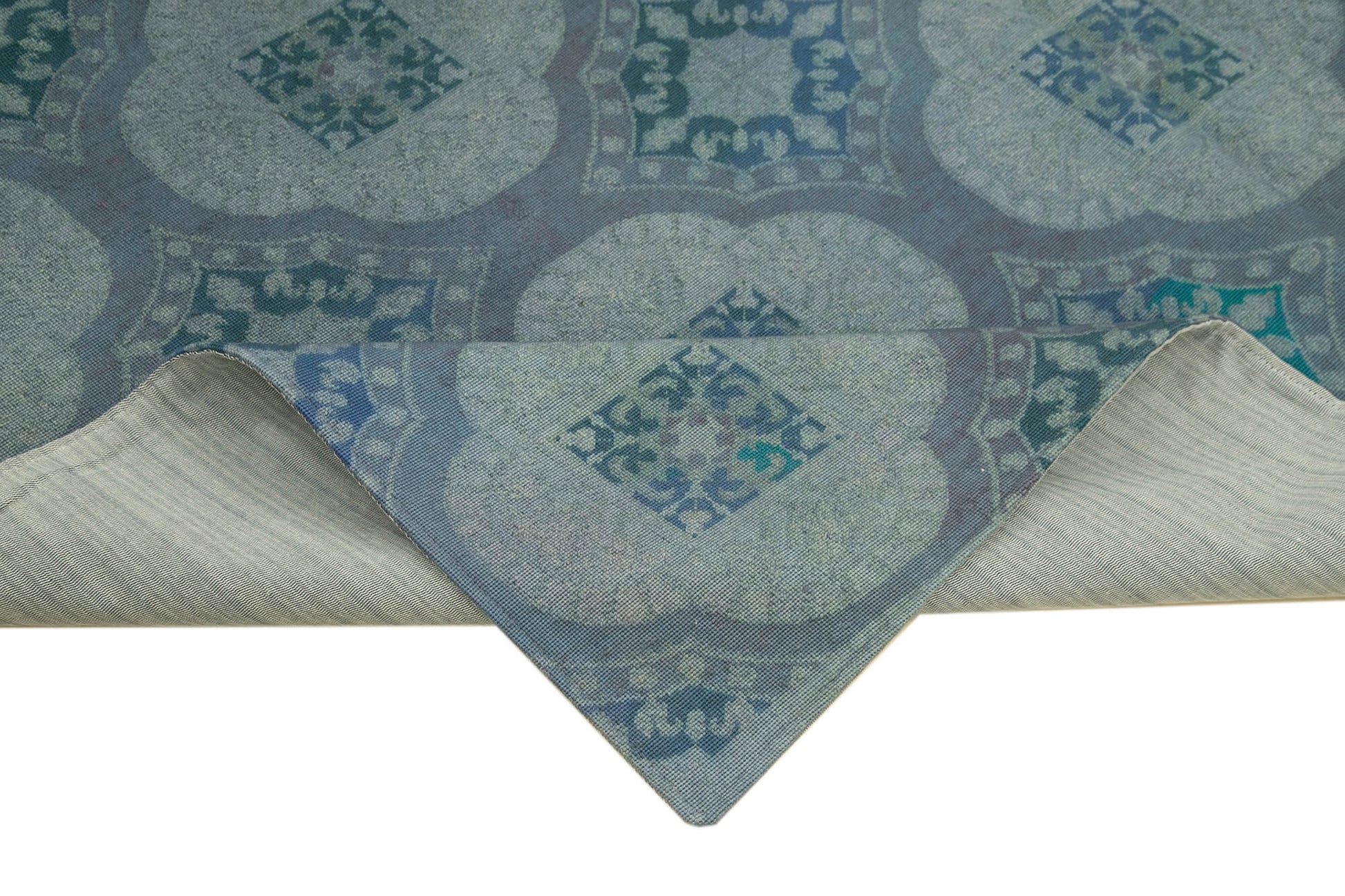 Needlepoint Mavi Çiçekli Pamuk Yün El Dokuma Halısı 206x275 Agacan