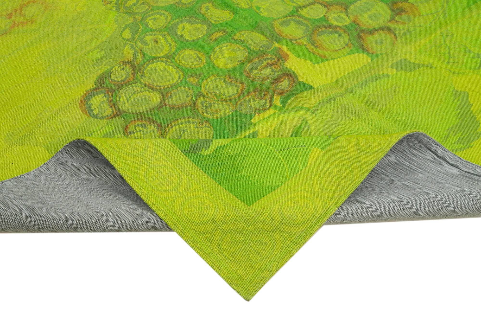 Needlepoint Yeşil Çiçekli Pamuk Yün El Dokuma Halısı 196x261 Agacan