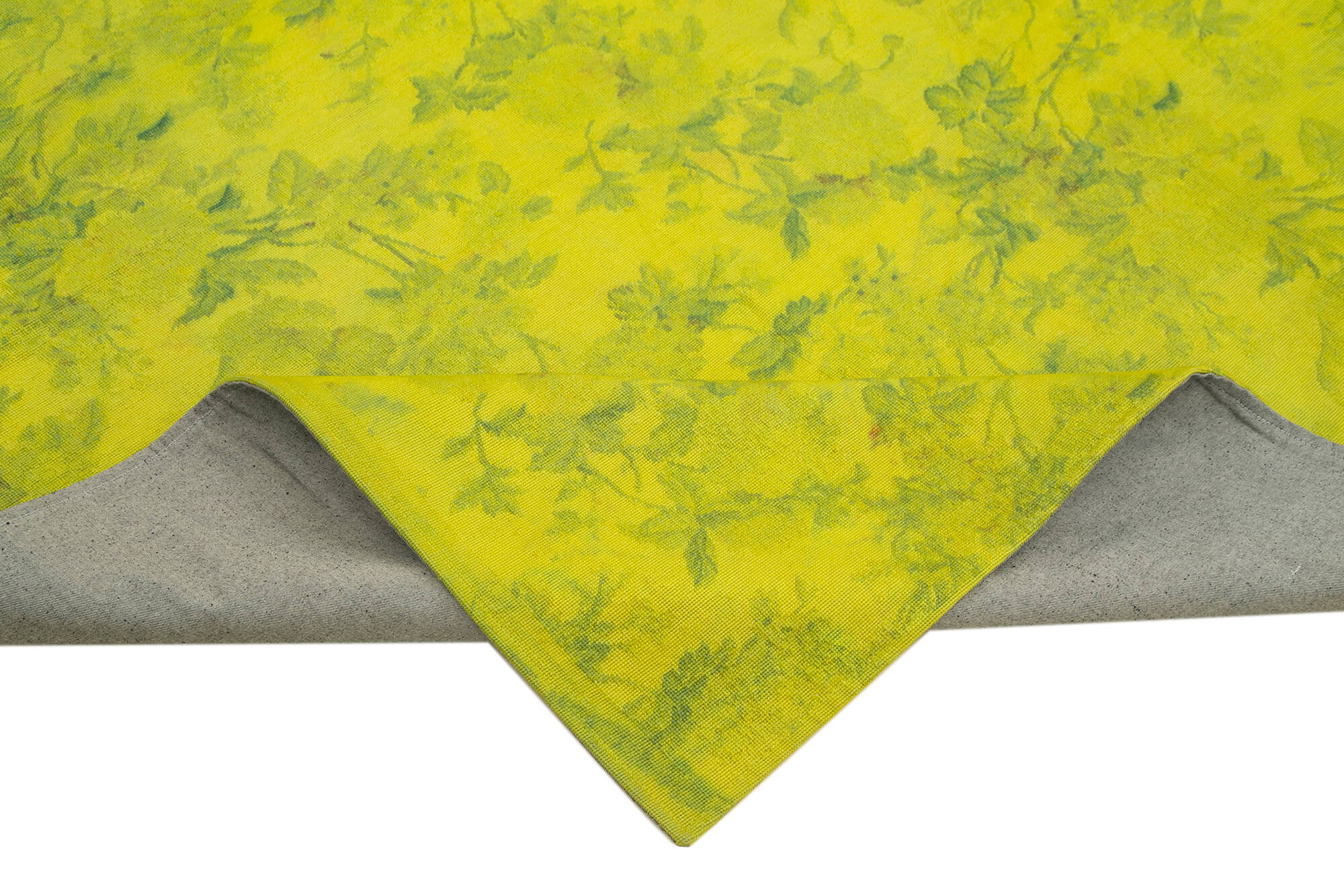 Needlepoint Sarı Çiçekli Pamuk Yün El Dokuma Halısı 227x267 Agacan