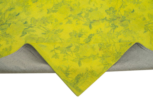 Needlepoint Sarı Çiçekli Pamuk Yün El Dokuma Halısı 227x267 Agacan