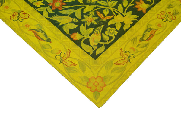 Needlepoint Sarı Çiçekli Pamuk Yün El Dokuma Halısı 211x273 Agacan