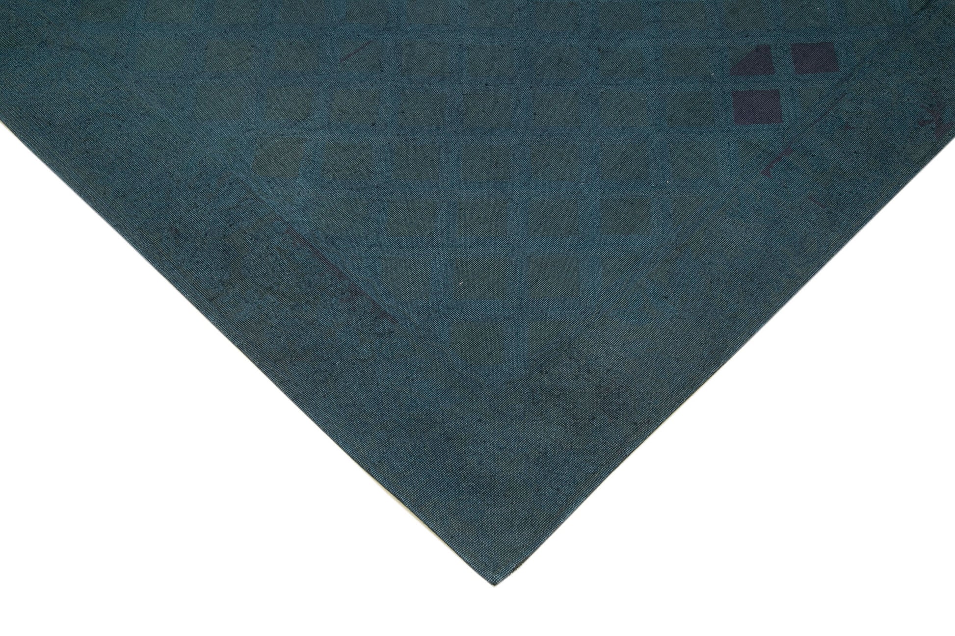 Needlepoint Mavi Çiçekli Pamuk Yün El Dokuma Halısı 215x270 Agacan