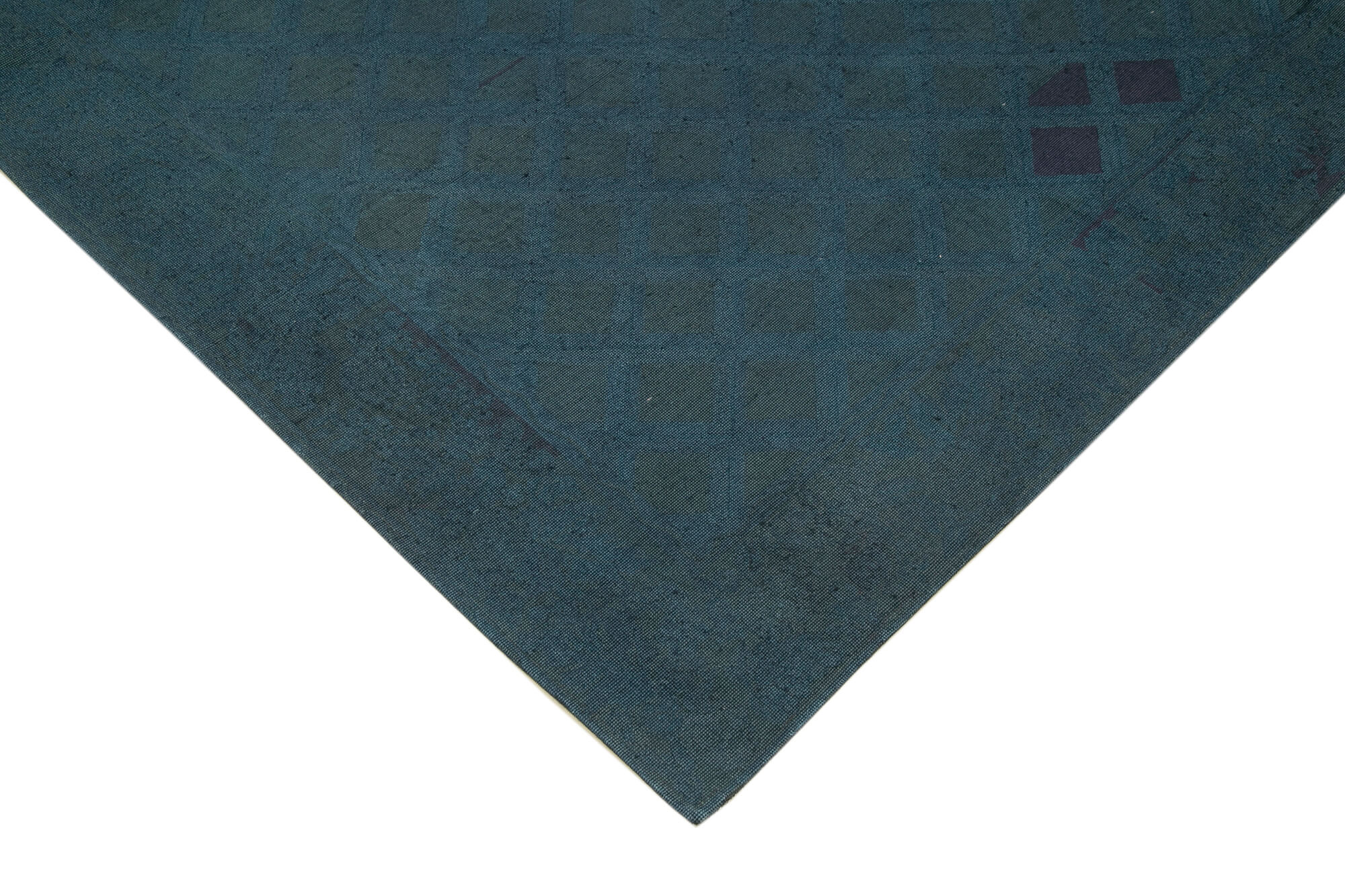 Needlepoint Mavi Çiçekli Pamuk Yün El Dokuma Halısı 215x270 Agacan