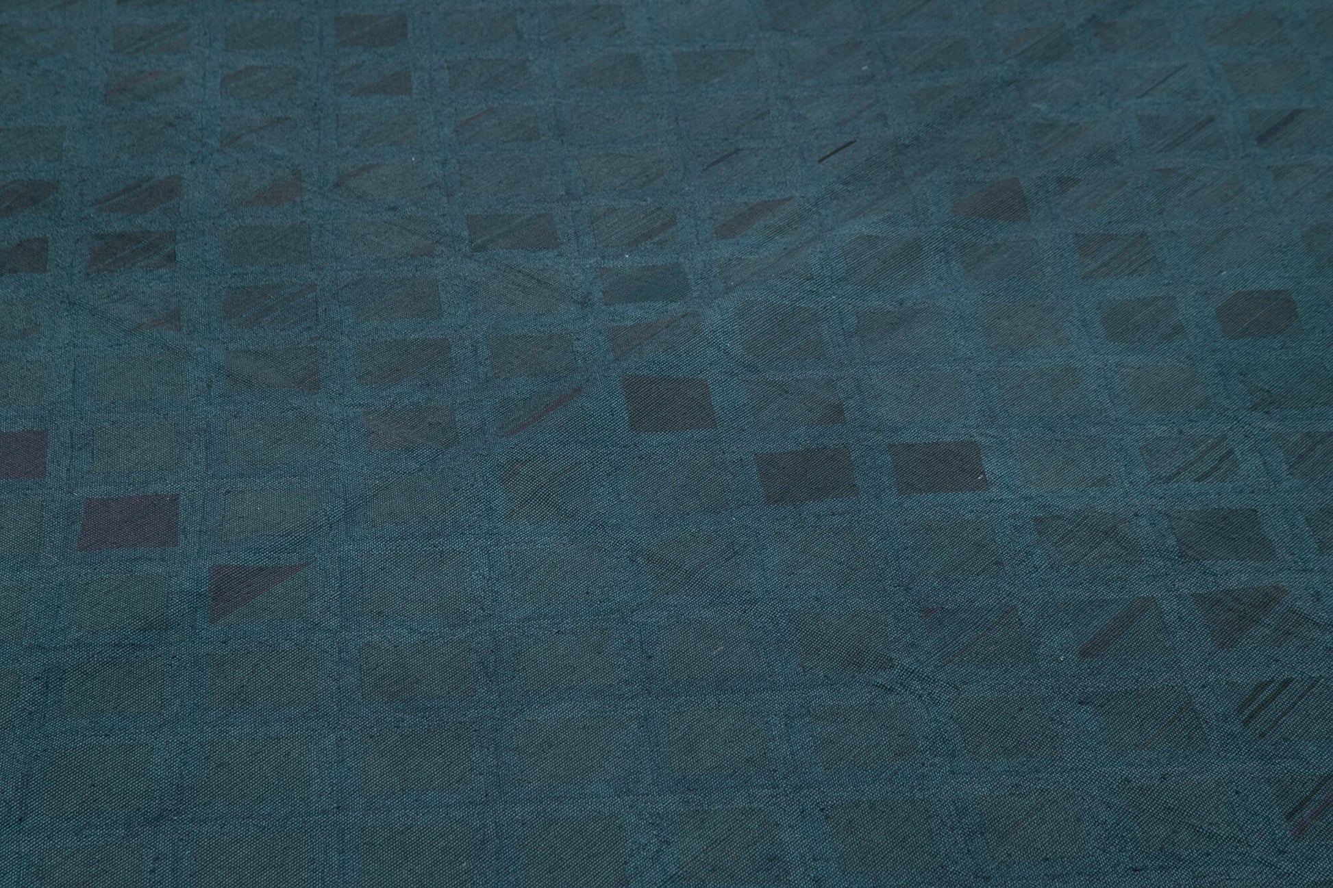 Needlepoint Mavi Çiçekli Pamuk Yün El Dokuma Halısı 215x270 Agacan