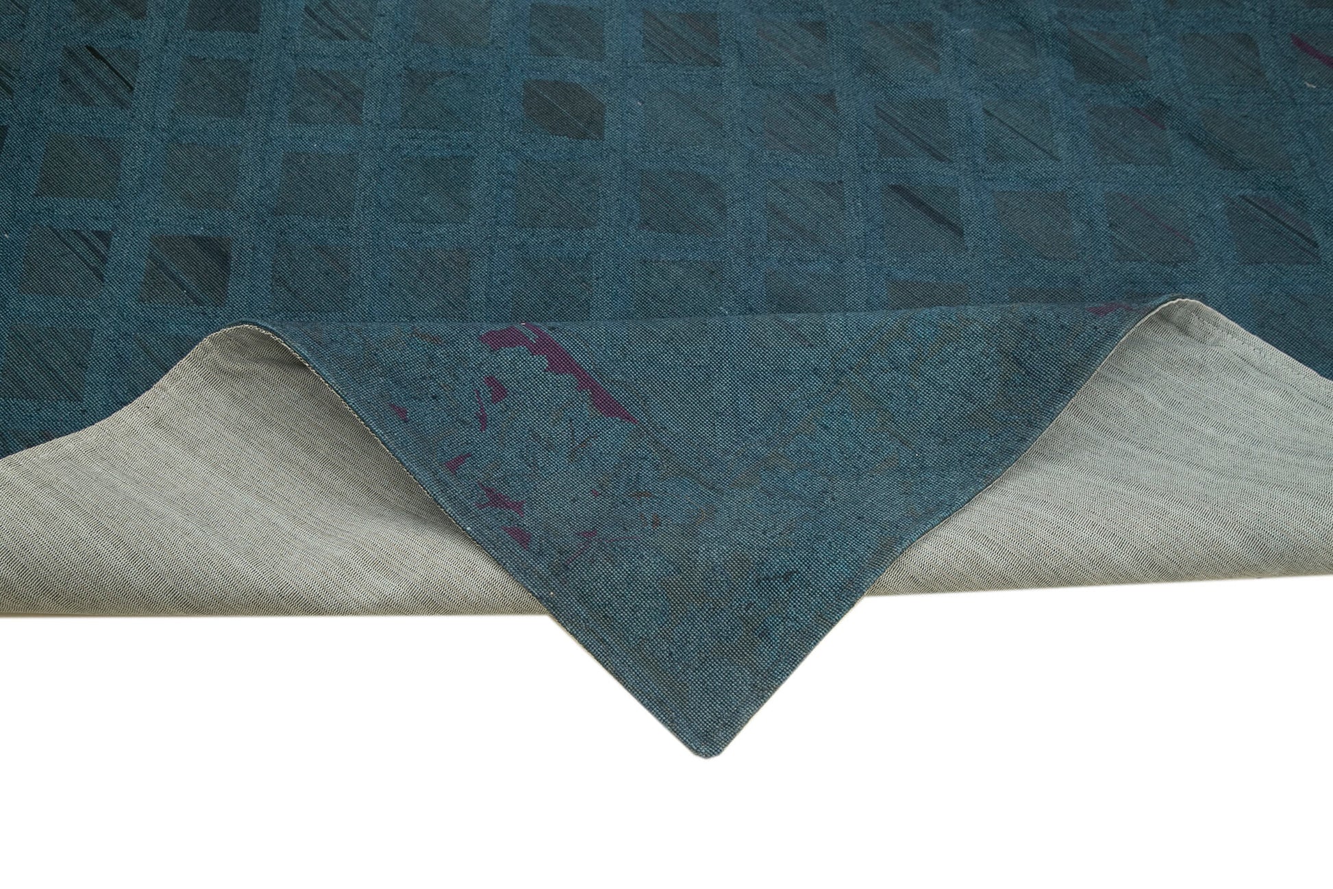 Needlepoint Mavi Çiçekli Pamuk Yün El Dokuma Halısı 215x270 Agacan