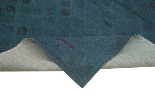 Needlepoint Mavi Çiçekli Pamuk Yün El Dokuma Halısı 215x270 Agacan