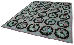 Needlepoint Beyaz Çiçekli Pamuk Yün El Dokuma Halısı 227x280 Agacan