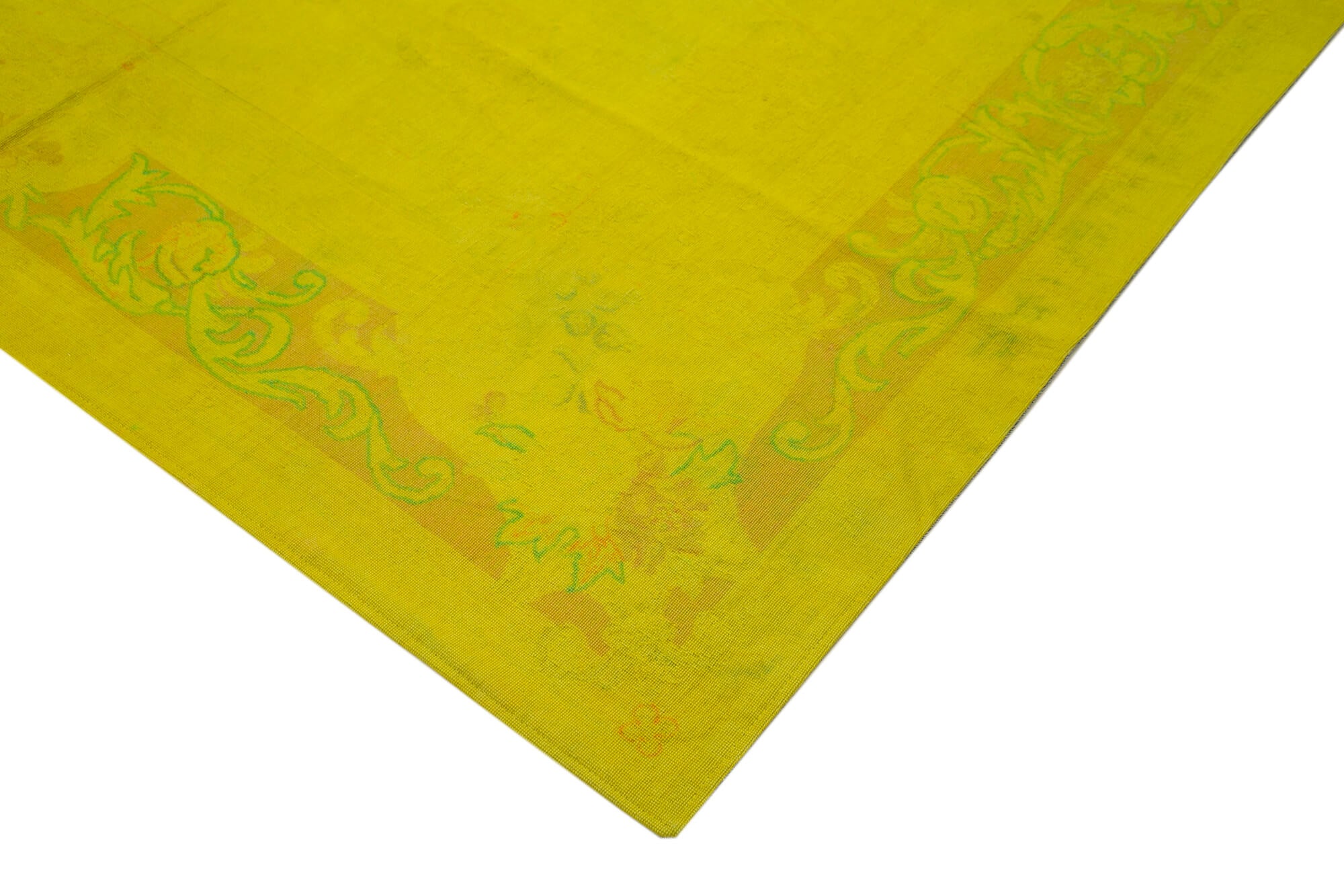 Needlepoint Sarı Çiçekli Pamuk Yün El Dokuma Halısı 225x281 Agacan