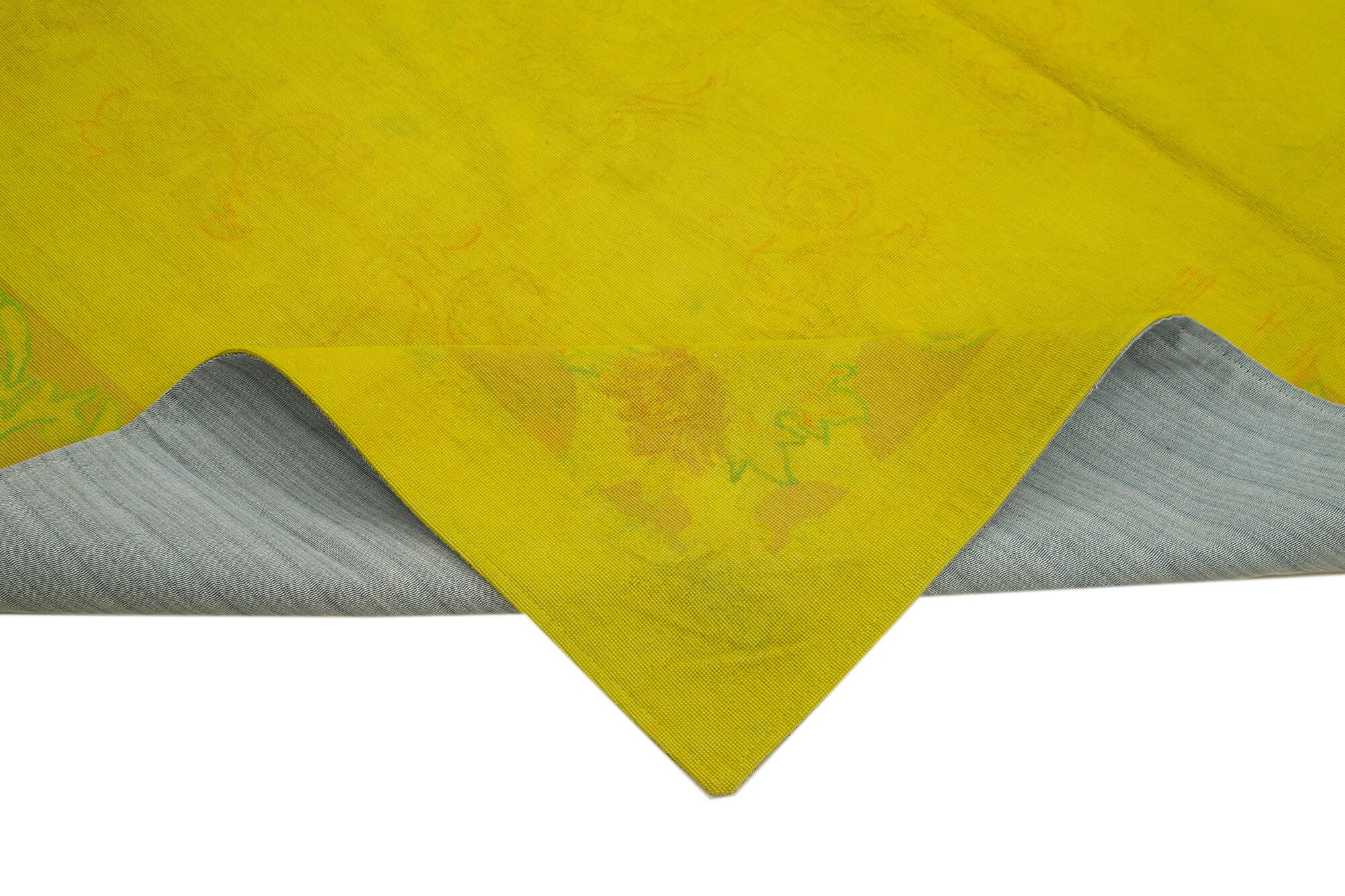 Needlepoint Sarı Çiçekli Pamuk Yün El Dokuma Halısı 225x281 Agacan