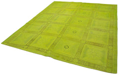 Needlepoint Yeşil Çiçekli Pamuk Yün El Dokuma Halısı 229x276 Agacan