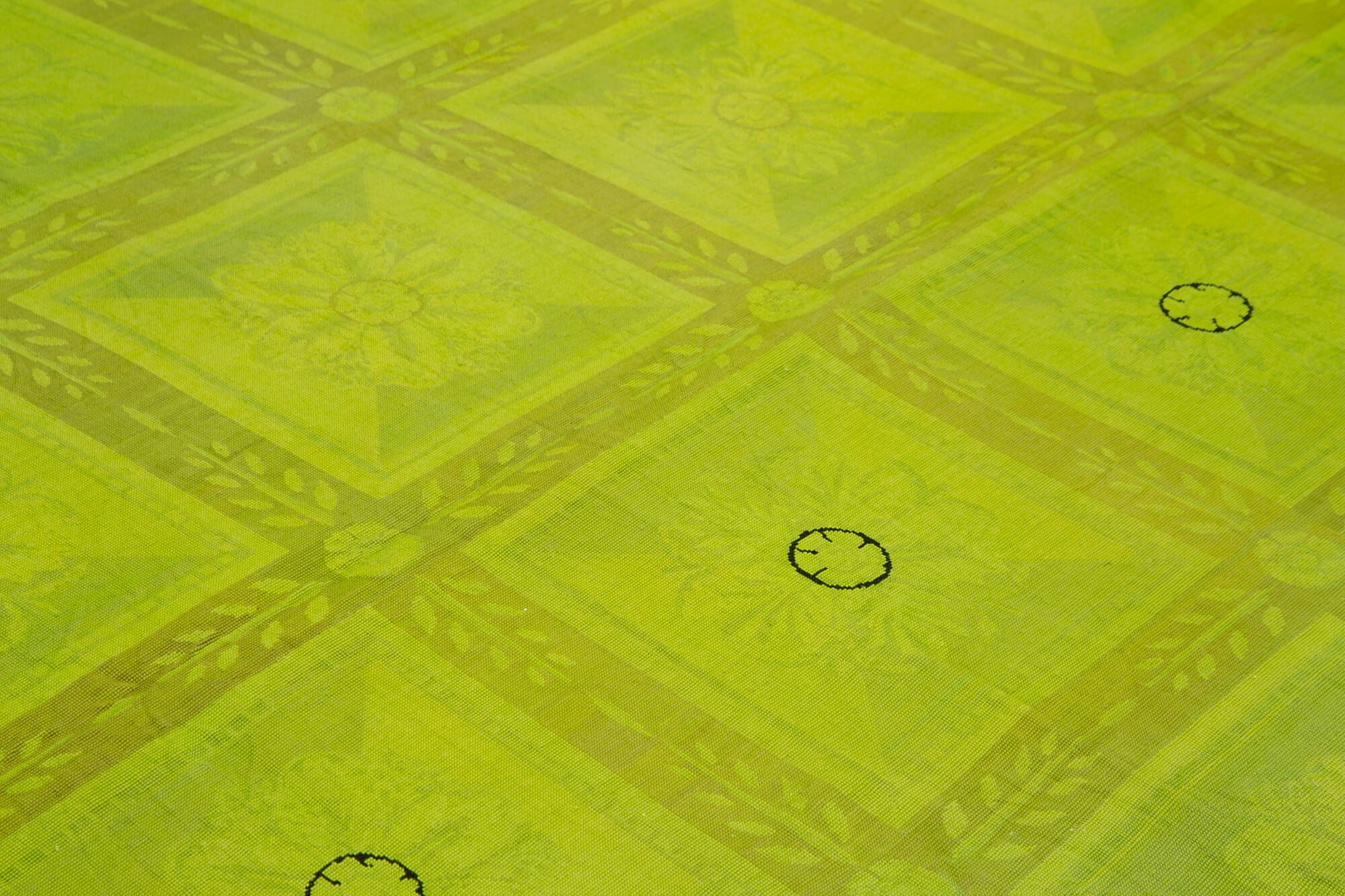 Needlepoint Yeşil Çiçekli Pamuk Yün El Dokuma Halısı 229x276 Agacan